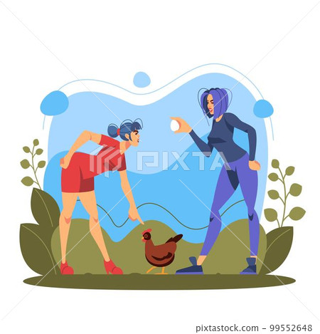 Disagreement argument. Furious controversy. Business office. Corporate meeting time. Chicken or egg dilemma. People misunderstanding. Women quarrel. Angry girls discussion. Vector illustration concept Disagreement argument. Furious controversy. Business office. Corporate meeting time. Chicken or egg dilemma. People misunderstanding. Women quarrel. Angry girls discussion. Vector illustration concept 99552648