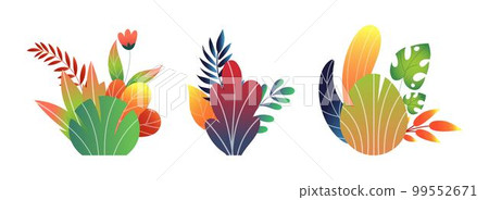 Imaginary kids composition. Magical fairytale. Childish tree leaves. Nature flowers in forest. Fern branches. Palm foliage. Botanical elements. Colorful plants set. Vector isolated tidy illustration 99552671