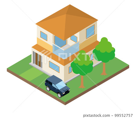 Illustration of a single-family house, my home, and a car Two-story building Isometrics three-dimensional illustration 99552757