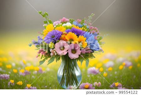 Fresh bright spring flowers in a bouquet 99554122