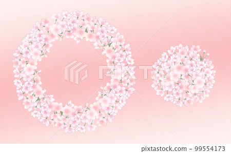 盛開的櫻花花環-粉紅色背景-具有不同顏色和變化的插圖素材 99554173