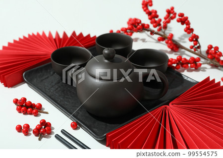 Concept of hot drink, asian tea accessories 99554575