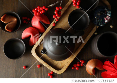 Concept of tea, asian tea, top view Concept of tea, asian tea, top view 99554582