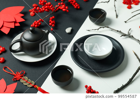 Concept of hot drink, asian tea accessories 99554587