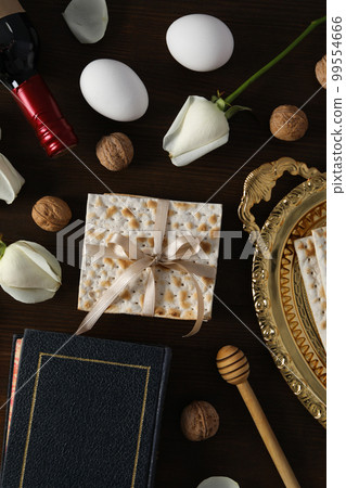 Concept of jewish Passover holiday, top view Concept of jewish Passover holiday, top view 99554666