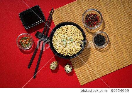 Concept of instant food, instant noodles, top view 99554699