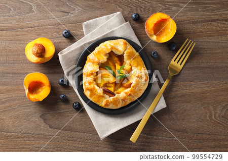 Fruit galette, composition for tasty food concept, top view 99554729