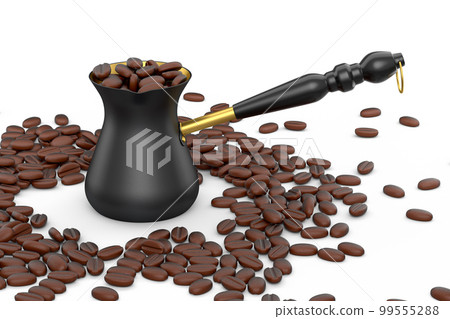 Turkish coffee cooked in sand or maker cezve with coffee bean on white 99555288