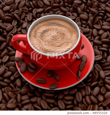 Ceramic coffee cup with coffee beans for americano, espresso, mocha, latte 99555320