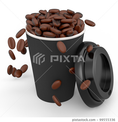 Paper coffee cup with coffee bean for cappuccino, americano, espresso on white 99555336
