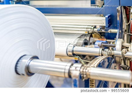 production of plastic packaging in a factory on an automated line production of plastic packaging in a factory on an automated line 99555609