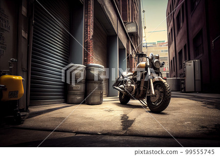 Motorbike on parking in city. Color vintage custom motorcycle 99555745