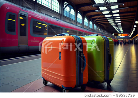 Different suitcases on tile floor Different suitcases on tile floor 99555759