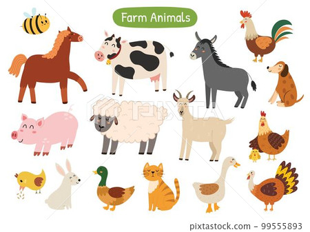 Cute farm animals collection. Doodle countryside animals set  99555893