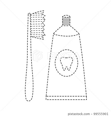 Trace and color a toothpaste and a toothbrush activity page for kids 99555901