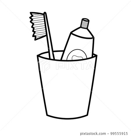 Toothpaste and toothbrush in a glass. Black and white element Toothpaste and toothbrush in a glass. Black and white element 99555915