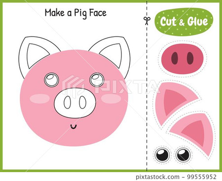 Cut and glue pig face parts game for kids. Educational activity page Cut and glue pig face parts game for kids. Educational activity page 99555952