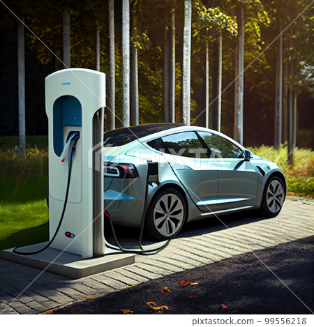 Charging modern electric car on the street which are the future of the Automobile Charging modern electric car on the street which are the future of the Automobile 99556218