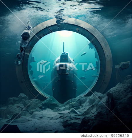 Naval submarine submerge deep underwater Naval submarine submerge deep underwater 99556246