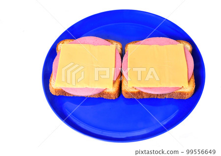 Homemade opean face Toasted Bologna and cheese Sandwich 99556649