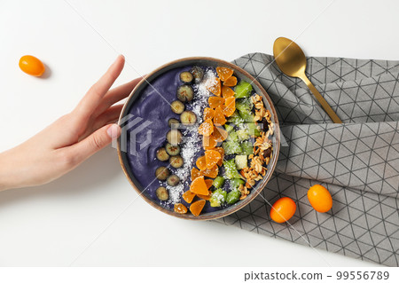 Concept of healthy food with acai smoothie, top view Concept of healthy food with acai smoothie, top view 99556789