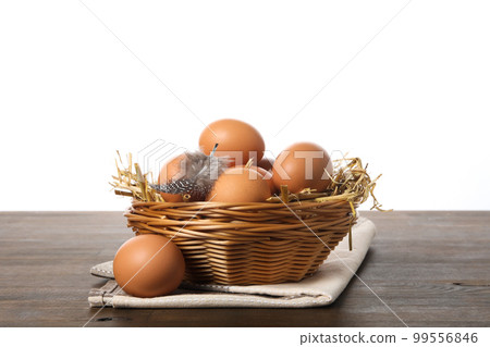 Concept of fresh and natural farm product - eggs, isolated on white background Concept of fresh and natural farm product - eggs, isolated on white background 99556846