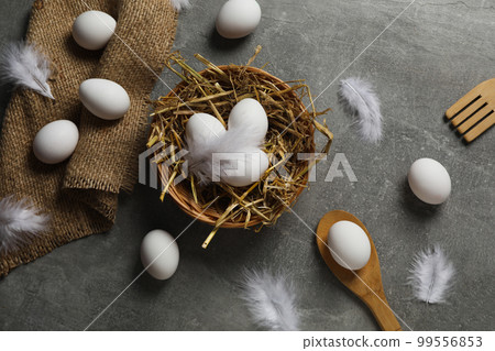 Concept of fresh and natural farm product - eggs, top view Concept of fresh and natural farm product - eggs, top view 99556853