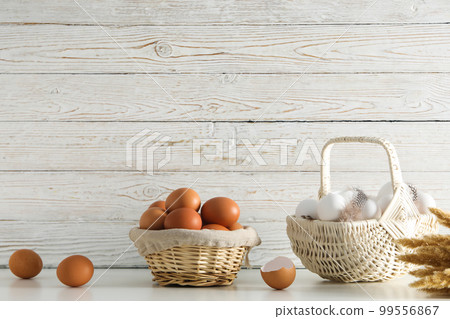 Concept of fresh and natural farm product - eggs, space for text 99556867
