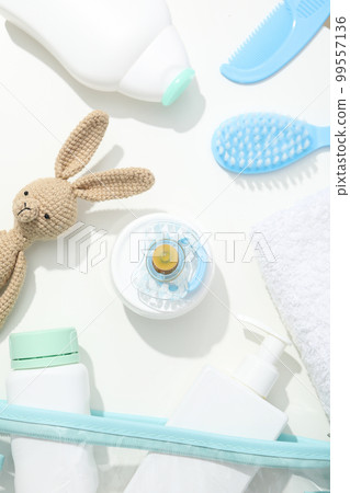 Concept of child bodycare, child cosmetic, top view 99557136
