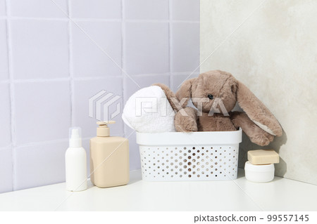 Concept of child bodycare, child cosmetics and bathroom accessories 99557145