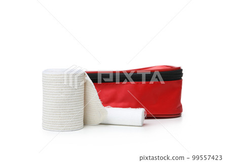 Concept of first aid supplies, isolated on white background 99557423
