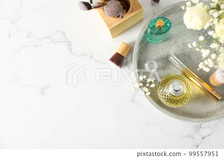 Concept of cosmetic and different female accessories, space for text 99557951