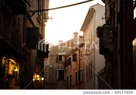 Historical city center of Rovinj, Croatia, in sunset light. 99557994