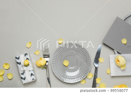 Concept of spring season table setting, space for text 99558077