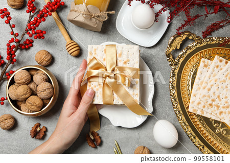 Concept of jewish Passover holiday, top view 99558101
