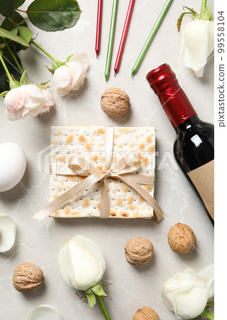 Concept of jewish Passover holiday, top view Concept of jewish Passover holiday, top view 99558104