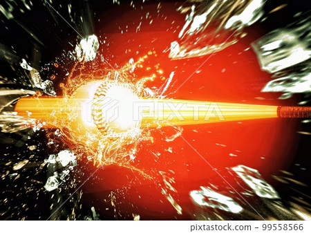 3d illustration composite explosion effect on baseball ball and bat colliding in sport concept 3d illustration composite explosion effect on baseball ball and bat colliding in sport concept 99558566