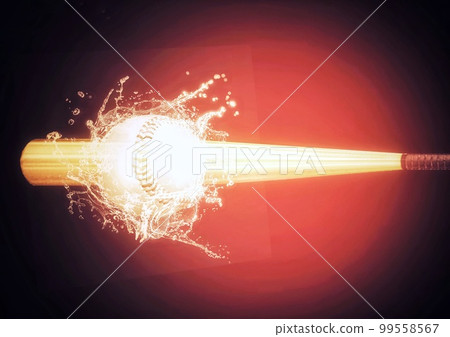 3d illustration composite explosion effect on baseball ball and bat colliding in sport concept 3d illustration composite explosion effect on baseball ball and bat colliding in sport concept 99558567