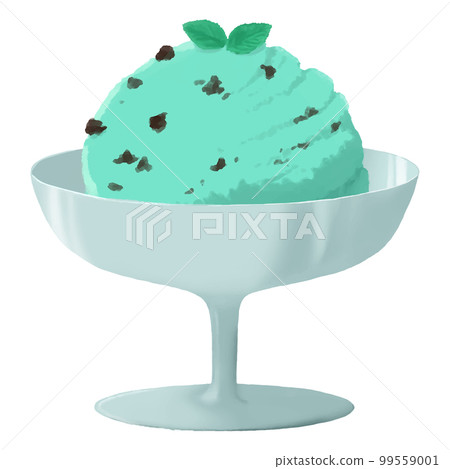 巧克力薄荷冰淇淋矢量插畫素材白色背景透明水彩 99559001