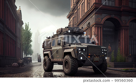 Armored SUV on street of city. 99560360