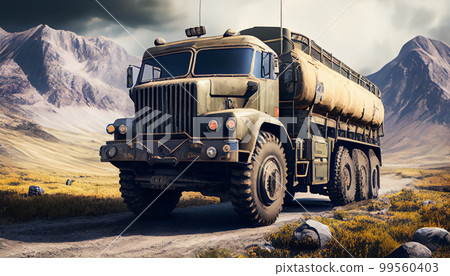Army lorry truck car on mountain highway Army lorry truck car on mountain highway 99560403