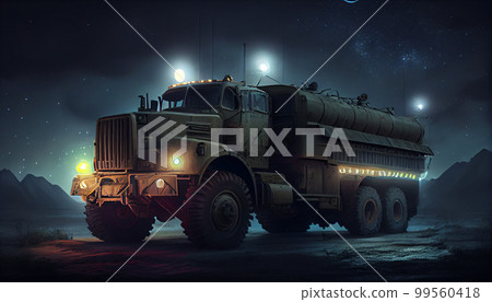 War Concept. Military silhouettes fighting scene on war fog sky background, World War truck Silhouettes Below Skyline At night. Armored vehicles War Concept. Military silhouettes fighting scene on war fog sky background, World War truck Silhouettes Below Skyline At night. Armored vehicles 99560418