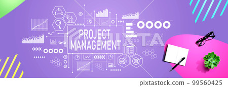 Project management theme with notebook and pen 99560425