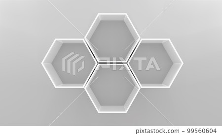 Four empty hexagon shelves on white wall 3D mockup Four empty hexagon shelves on white wall 3D mockup 99560604