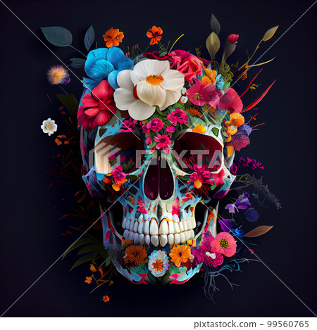 High contrast image of sugar skull used for "dia de los muertos" day of the dead celebration. 99560765