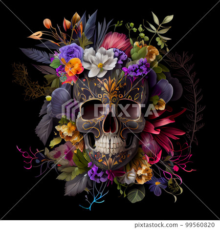 High contrast image of sugar skull used for dia de los muertos day of the dead celebration. 99560820