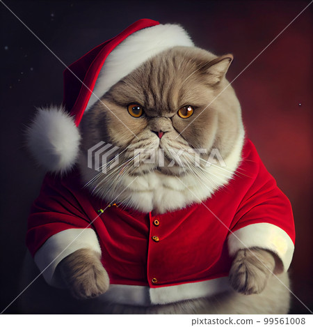 Close-up of cute cat wearing Santa Claus costume. 99561008