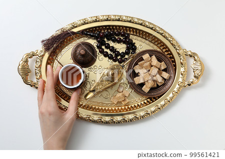 Concept of Muslim holy month Ramadan Kareem, top view Concept of Muslim holy month Ramadan Kareem, top view 99561421