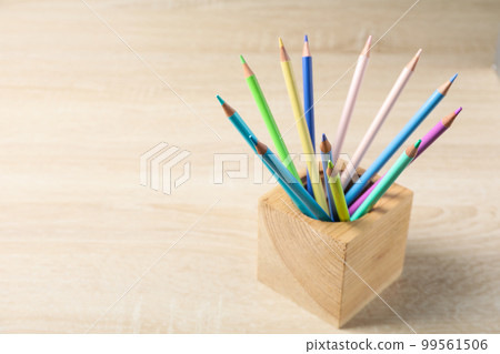 Concept of supplies for drawing - Colorful pencils 99561506