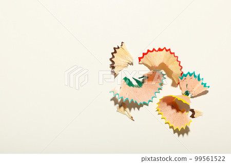 Pencil shavings on white background, space for text 99561522